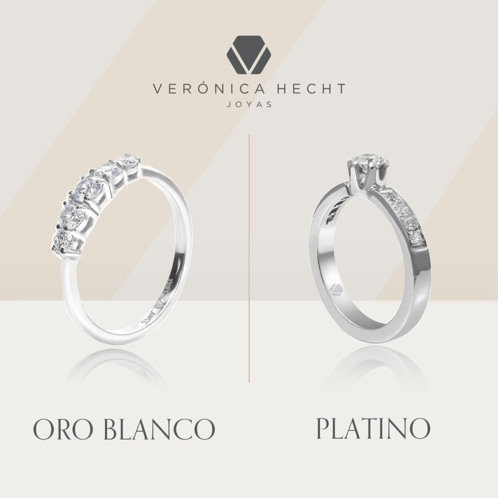 Anillo de oro blanco en comparativa con un anillo de platino