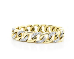 Anillo Cubana Diamond Oro Amarillo 18k, con 54 Diamantes que suman 19 pt. Talla 12