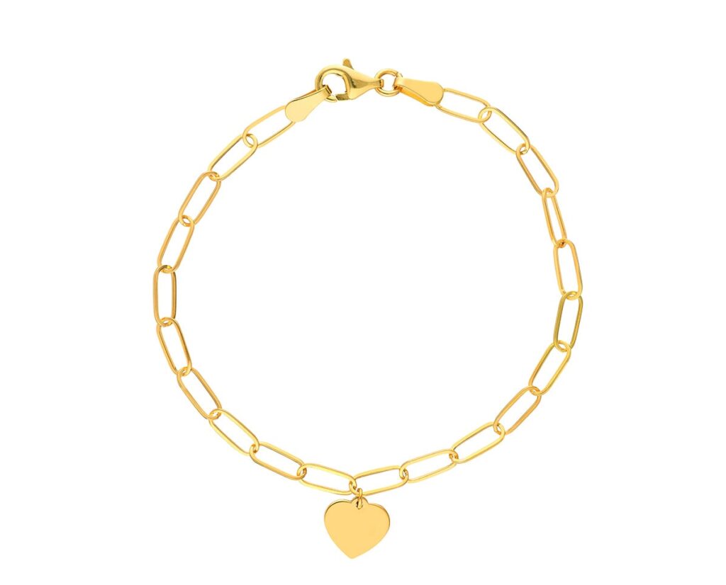 Pulsera Paper Clip Corazón oro 14k