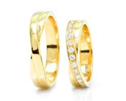 Argollas Oro Amarillo, Blanco, o Rosa 18k o Platino con 14 Diamantes corte brillante de 2 pt.