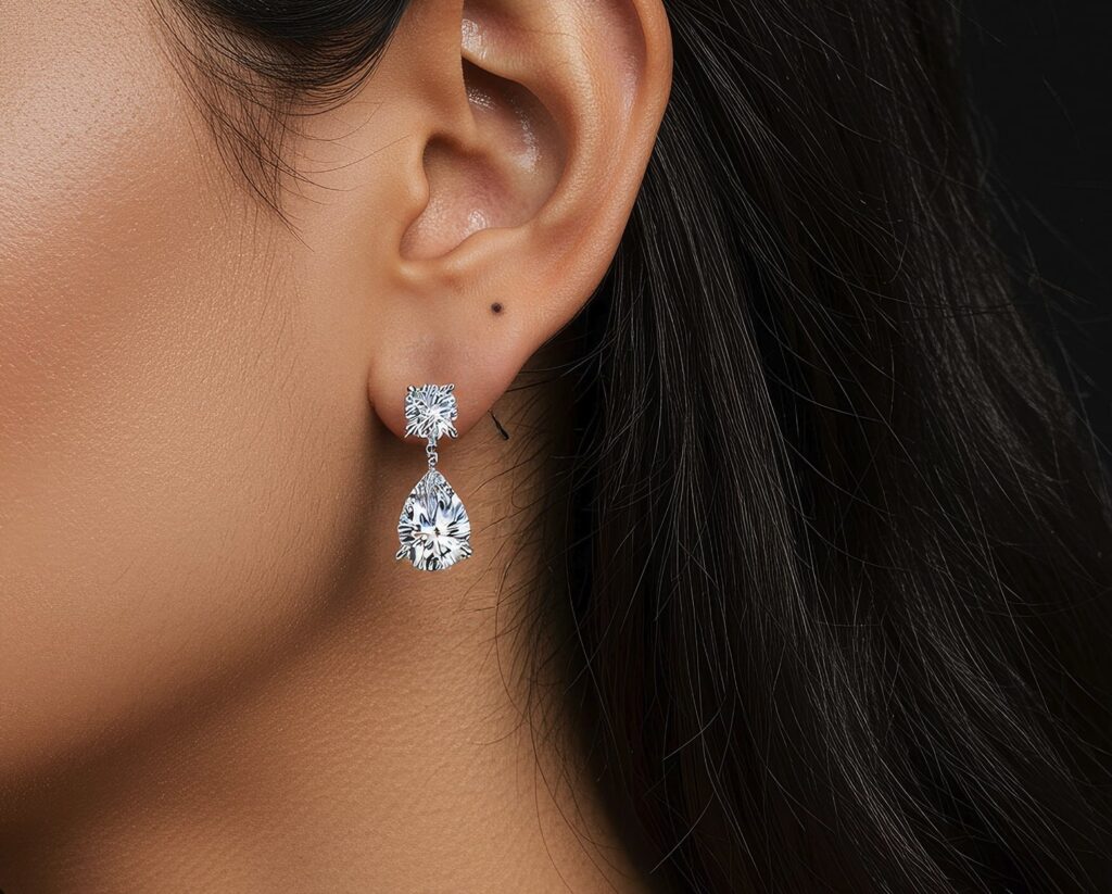 ARos Plata con acabado de Platino con Moissanitas. Tamaño: 18.6mm