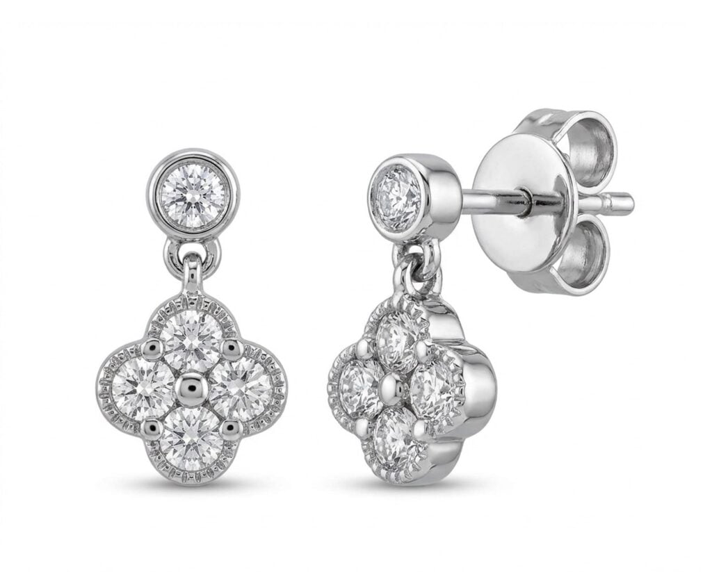 aros Oro Blanco 14k con 10 Diamantes corte brillante que suman 19 pt