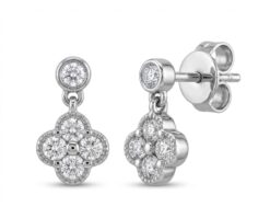 aros Oro Blanco 14k con 10 Diamantes corte brillante que suman 19 pt