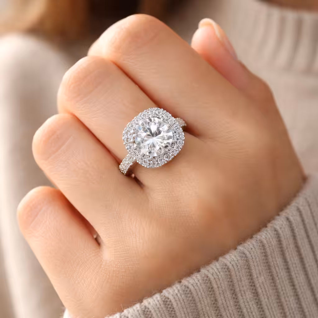 Anillo halo con diamante central grande uso diario