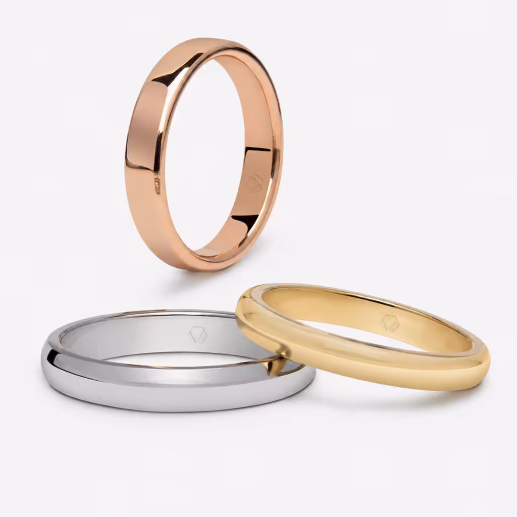 Anillos de oro amarillo, blanco y rosa con acabado pulido