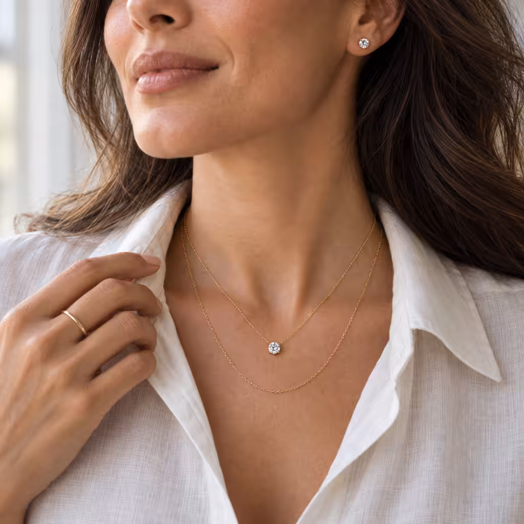 Collar de diamante combinado con otras joyas de oro.