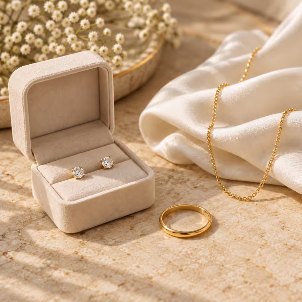 Aros de diamantes presentados en un estuche para regalo.