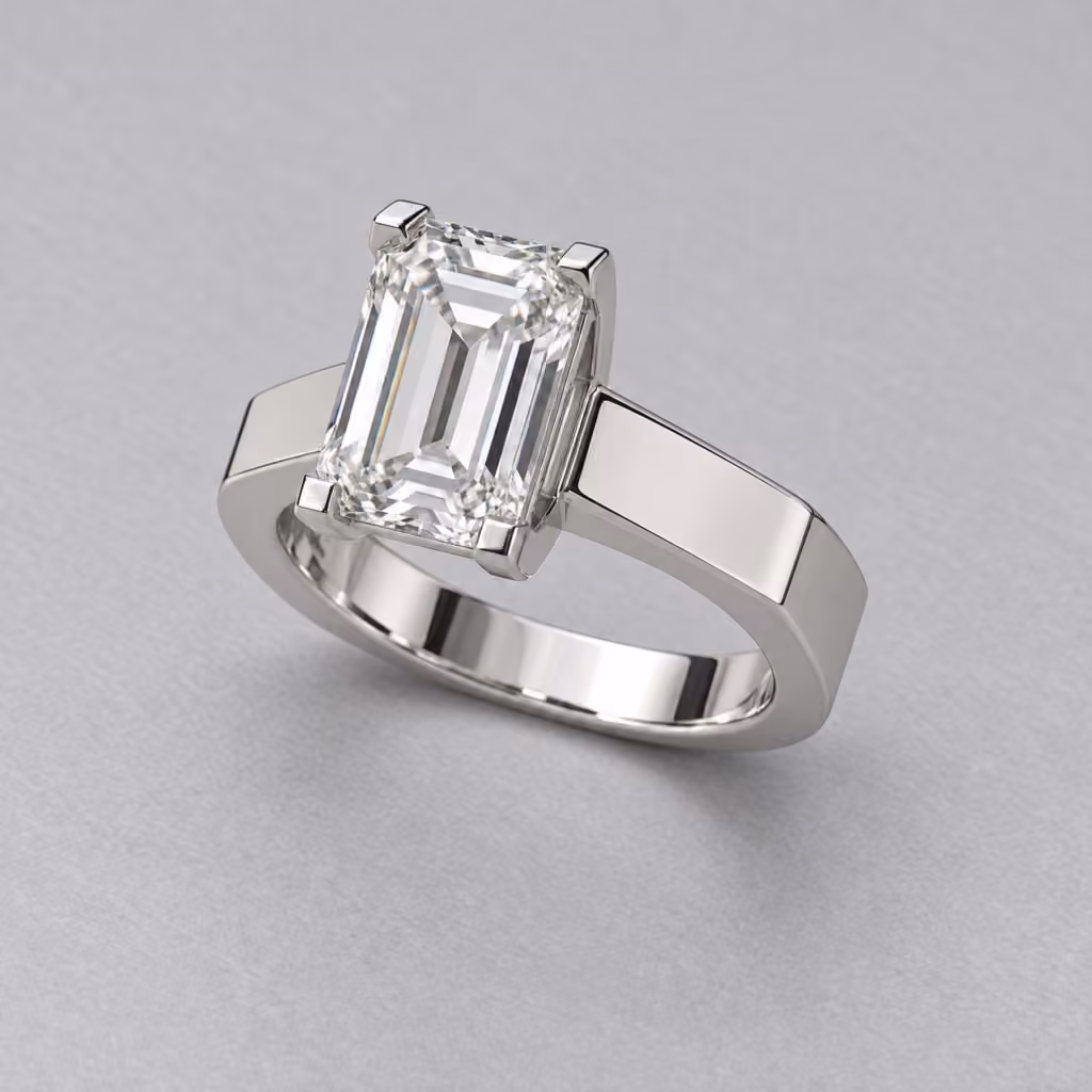 anillo de oro blanco con diamante rectangular